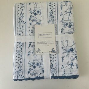 Shabby Chic Blue and White Toile Rabbit Tablecloth Oblong 60x 84